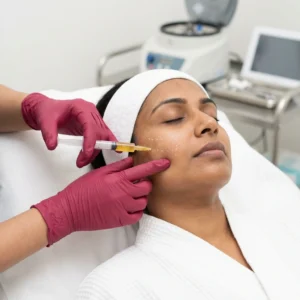 PRP (Platelet-Rich Plasma) at Dermabliss in Manikonda, Hyderabad is a facial treatment uses your own blood's growth factors to rejuvenate skin by boosting collagen, improving texture, and reducing wrinkles, scars, and pigmentation, often combined with microneedling for enhanced results, offering natural rejuvenation with minimal downtime. The process involves drawing blood, spinning it to concentrate the plasma, and then applying it topically, via microneedling, or injections into the skin to stimulate natural healing and collagen.